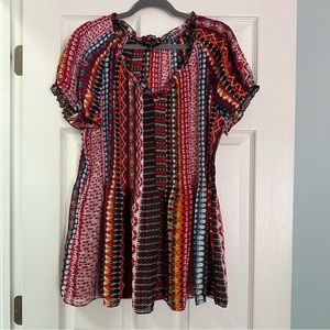 2X peplum top with vibrant boho pattern